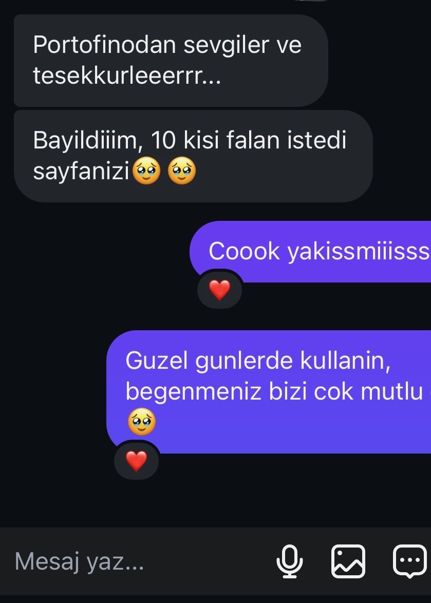 Portofino’dan gönderilen Zeyla Atelier müşteri mesajı